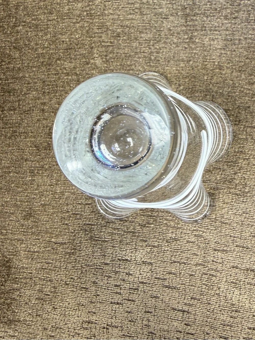 Blown Art Glass Trumpet Handkerchief Vase Clear Bubbles Applied White Rigaree